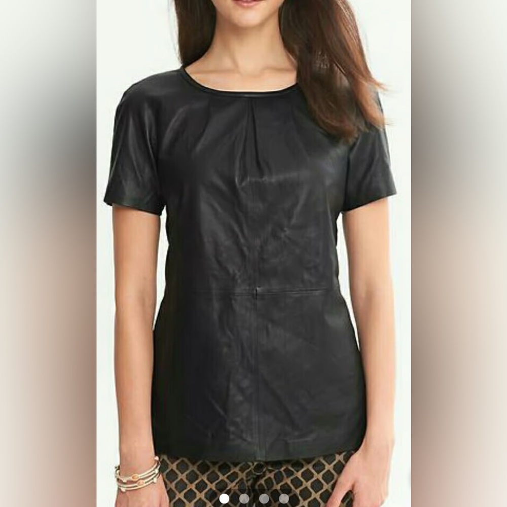 Leather Banana Republic Black Fitted Pleated top